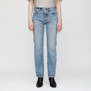 Moussy Vintage light wash blue denim rigid cotton straight leg Samuel jeans  29